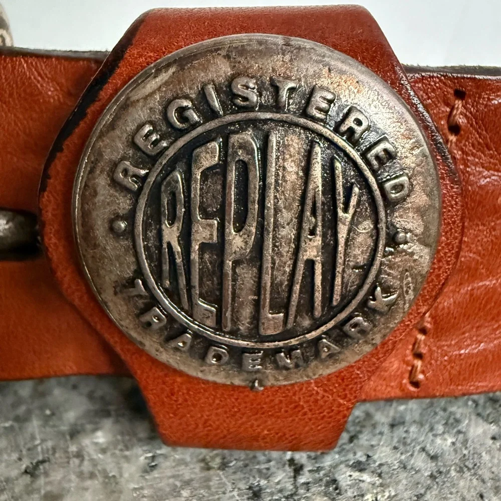 Vintage Replay Cognac Leather Belt with Metal Buckle - Picture 1 of 13